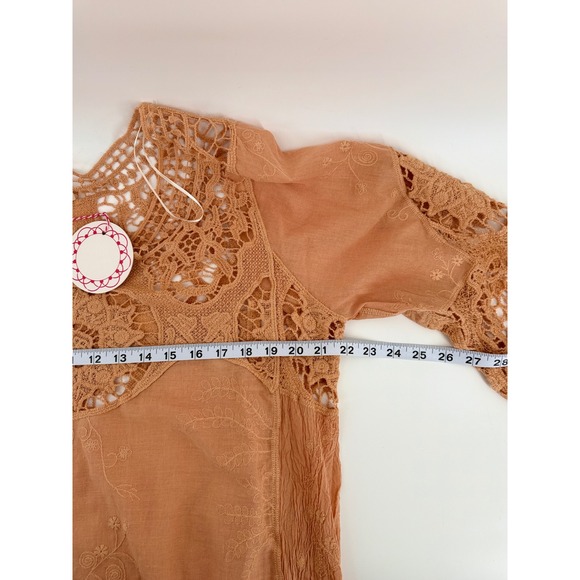 Umgee USA Womens Large Terracotta Crochet Lace Boho Top NWT Beach Resort Wear - Picture 4 of 7
